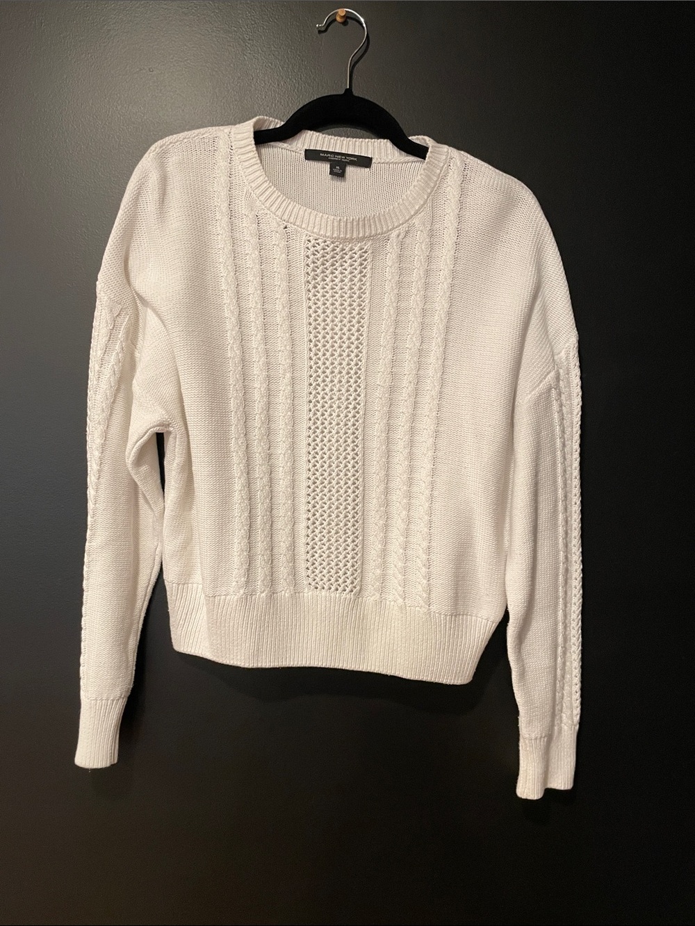 Marc NY Andrew Marc white Cable-Panel Crewneck Sweater